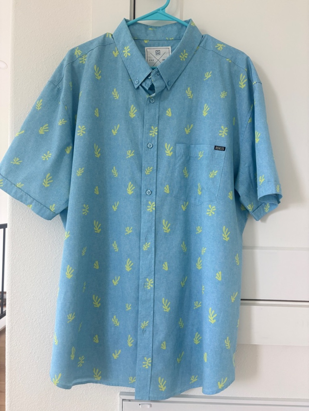 RSVLTS Light Blue Short-Sleeve Button-Down Shirt with Lime Print